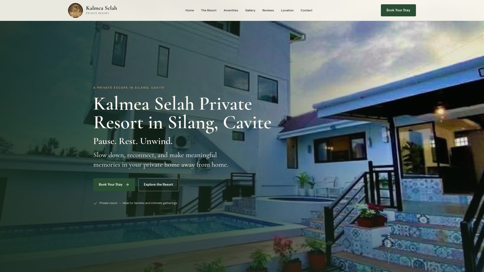 Kalmea Selah Private Resort website homepage