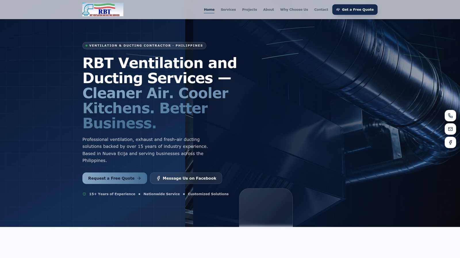 RBT Ventilation and Ducting Services website homepage